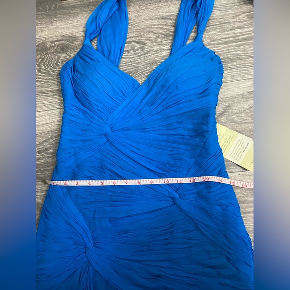 NWT, Designer 100% Silk Chiffon Blue Hi Lo Hem Evening Gown Dress, Size 8 - Picture 14 of 16